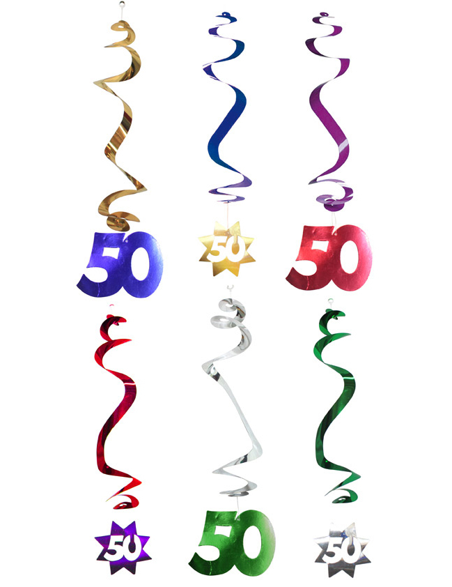 50. Geburtstag Dekospiralen Party-Deko 6 Stück bunt 61cm von CHRISTIANFABRICATIONS