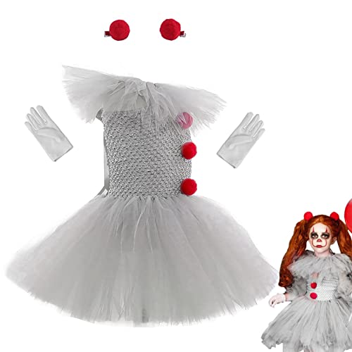 CHROX Mädchen-Clown-Kostüm, 220 g, langlebiges Clown-Mädchen-Cosplay, leicht zu tragendes Clown-Halloween-Kleid mit Handschuhen für Mädchen, Kinder-Clown-Cosplay und rote Haarnadel. von CHROX