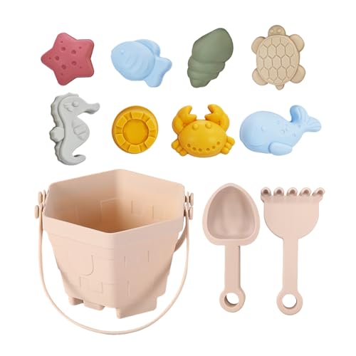 CHSEEO Sandspielzeug Silikon, 11 Stück Strandspielzeug Kinder, Sandkasten Spielzeug mit Eimer, Sandformen, Tierformen, Netzbeutel, Gartenspielzeug für Kinder, Sandspielzeug für Mädchen Junge(Gelb) von CHSEEO