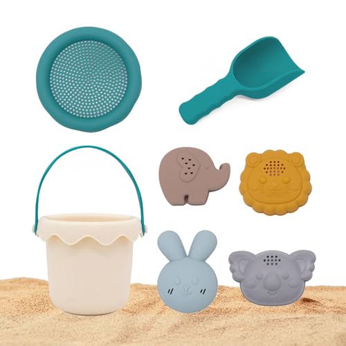 CHSEEO Sandspielzeug Silikon, 7 Stück Strandspielzeug Kinder, Sandkasten Spielzeug mit Eimer, Sandformen, Tierformen, Netzbeutel, Gartenspielzeug für Kinder, Sandspielzeug für Mädchen Junge-4 von CHSEEO