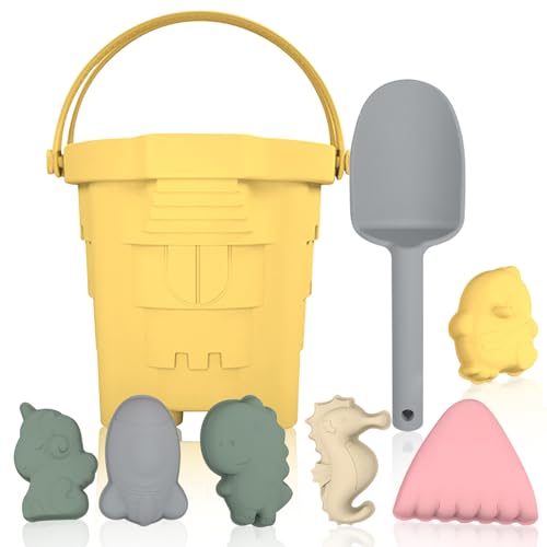 CHSEEO Sandspielzeug Silikon, 8 Stück Strandspielzeug Kinder, Sandkasten Spielzeug, Sandformen, Tierformen, Gartenspielzeug für Kinder, Sandspielzeug für Mädchen Junge(Gelb) von CHSEEO