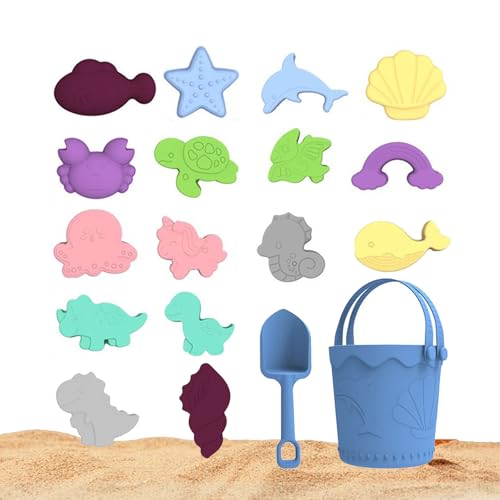 Sandspielzeug Silikon, 18 Stück Strandspielzeug Kinder, Sandkasten Spielzeug mit Eimer, Sandformen, Tierformen, Netzbeutel, Gartenspielzeug für Kinder, Sandspielzeug für Mädchen Junge(Gelb) von CHSEEO