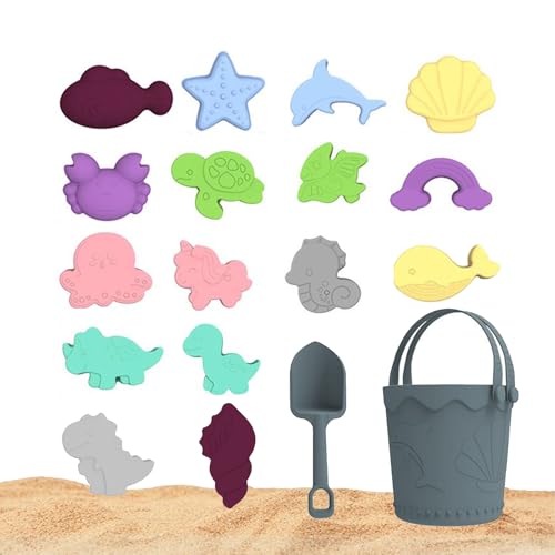Sandspielzeug Silikon, 18 Stück Strandspielzeug Kinder, Sandkasten Spielzeug mit Eimer, Sandformen, Tierformen, Netzbeutel, Gartenspielzeug für Kinder, Sandspielzeug für Mädchen Junge(Rosa) von CHSEEO