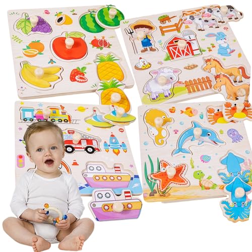 CHSG 4PCS Hölzerne Puzzle Kinder Holzspielzeug, Montessori Baby Puzzles Mit Griffen, Pädagogische Spielzeug, Cartoon Tiere, Puzzle Fangen Baby Und Frühe Kindheit Pädagogische Spielzeug CHSG 4PCS Hölzerne Puzzle Kinder Holzspielzeug, Montessori Baby Puzzles Mit Griffen, Pädagogische Spielzeug, Cartoon Tiere, Puzzle Fangen Baby Und Frühe Kindheit Pädagogische Spielzeug von CHSG