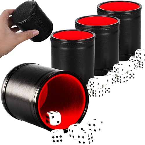 CHSG Würfelbecher Aus Leder , 4 leise Würfel-Shaker-Becher Mit 20 Würfeln, Klassischer Handgearbeiteter Lederbecher, Qualitäts Würfelbecher , für Bar-Party Yahtzee Farkle Würfelspiele, Kaffee von CHSG