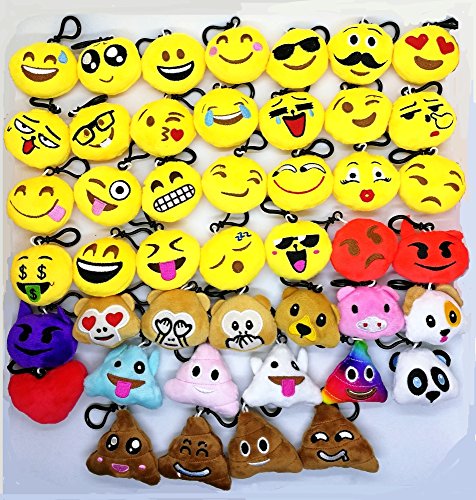 CHSYOO 45 Stücke mini Emoji Schlüsselanhänger Durchmesser 5cm Smileys Plüsch Kissen Stil Tasche Anhänger, Geschenk für Geburtstag Kinderparty Babyparty Garten Party von CHSYOO
