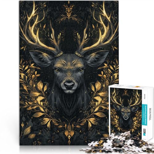 1000-Teile-Puzzle für Erwachsene Goldenes Hirschporträt Aus Karton ab 14 Jahren Perfekte Dekoration Kunstwerk Geschenk。Größe：26x38cm/10.2x14.9Zoll von CHTLIFQ