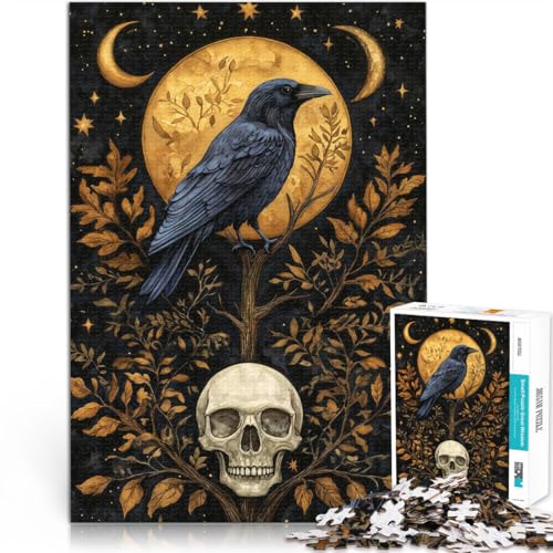 1000-Teile-Puzzle für Erwachsene Mystischer Rabe und Totenkopf unter goldenem Mond Aus Karton ab 14 Jahren Lernspielzeug zum Lernen Weihnachts- und Geburtstagsgeschenke。Größe：26x38cm/10.2x14.9Zoll von CHTLIFQ