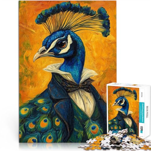 1000-Teile-Puzzle für Erwachsene Pfau Gentleman Gemälde Aus Karton für 14+ Lernspiele Heimdekoration Wichtelgeschenke。Größe：26x38cm/10.2x14.9Zoll von CHTLIFQ