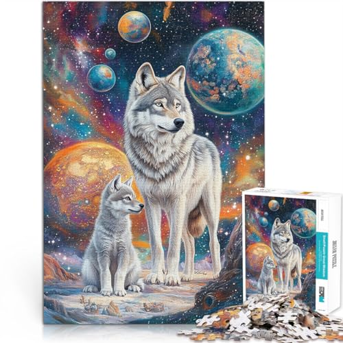 1000-Teile-Puzzle für Erwachsene Wolf auf dem Planeten Aus Karton für 14+ Herausforderndes Spiel Tolles Geschenk zum Spielen。Größe：26x38cm/10.2x14.9Zoll von CHTLIFQ