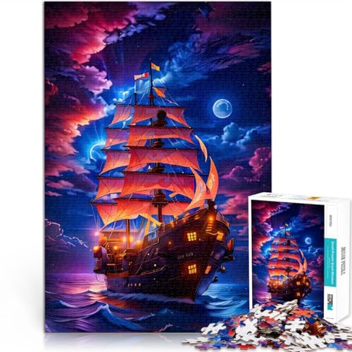 1000-Teile-Puzzle für Erwachsene und Jugendliche Segelboot Sonnenuntergang Malerei Aus Holz ab 14 Jahren Lernspiele, Heimdekorationsspiel. Spiele Spielzeug Geschenk。Größe：50x75cm/19.6x29.5Zoll von CHTLIFQ