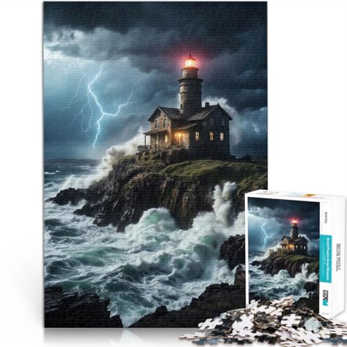 1000-Teile-Puzzle für Teenager Leuchtturm Blitzsturm Aus Karton für 14+ Lernspiele Heimdekoration Wichtelgeschenke。Größe：26x38cm/10.2x14.9Zoll von CHTLIFQ