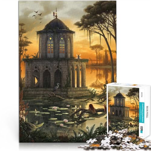 1000-Teile-Puzzles für Erwachsene Die gotische Bibliothek Aus Holz Geeignet für Personen ab 14 Jahren Startseite Lernspiele DIY Spielzeug Tolle Geschenke und Spielzeuge。Größe：50x75cm/19.6x29.5Zoll von CHTLIFQ