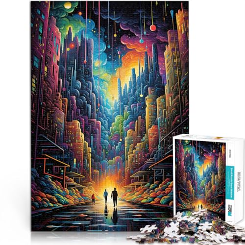 1000 Teile für Geschenke für Erwachsene Psychedelische Stadtkunst Aus Karton für 14+ Herausforderndes Spiel Tolles Geschenk zum Spielen。Größe：26x38cm/10.2x14.9Zoll von CHTLIFQ