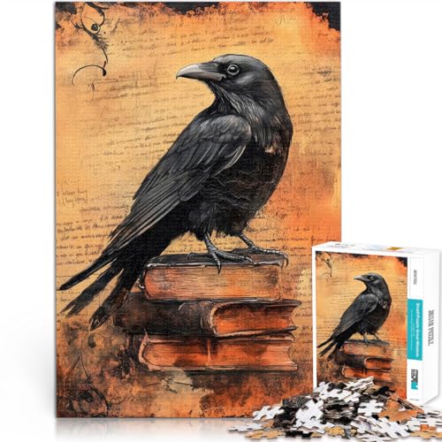 1000 Teile für Geschenke für Erwachsene Rabe auf Alten Vintage-Büchern Aus Karton für 14+ Lernspiele Heimdekoration Wichtelgeschenke。Größe：26x38cm/10.2x14.9Zoll von CHTLIFQ