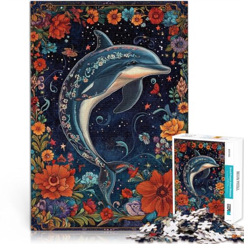1000-teilige Puzzles für Erwachsene und Jugendliche Blumendelfin Aus Holz Geeignet für Kinder ab 14 Jahren Lernspiele, Heimdekorationsspiel. Spiele Spielzeug Geschenk。Größe：50x75cm/19.6x29.5Zoll von CHTLIFQ