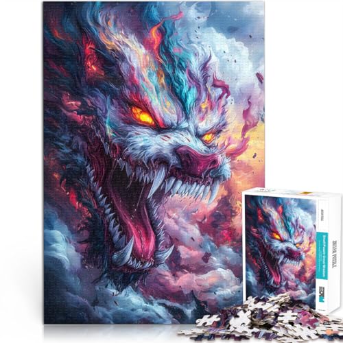 1000-teiliges Puzzle für Erwachsene Feuriges Wolfsbiest Aus Holz ab 14 Jahren mit vollständig miteinander verbundenen Stücken beliebiger Form Geschenkspielzeug。Größe：50x75cm/19.6x29.5Zoll von CHTLIFQ