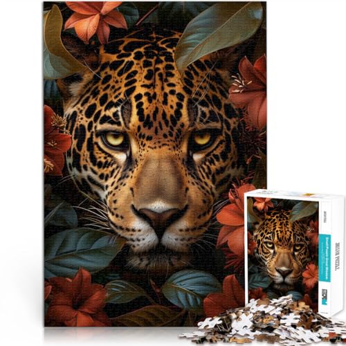 1000-teiliges Puzzle für Erwachsene Leoparden-Blumenwald Aus Holz Geeignet für Kinder ab 14 Jahren Für Familienspaß und Spieleabende Künstlersammlung, Bildende Kunst。Größe：50x75cm/19.6x29.5Zoll von CHTLIFQ