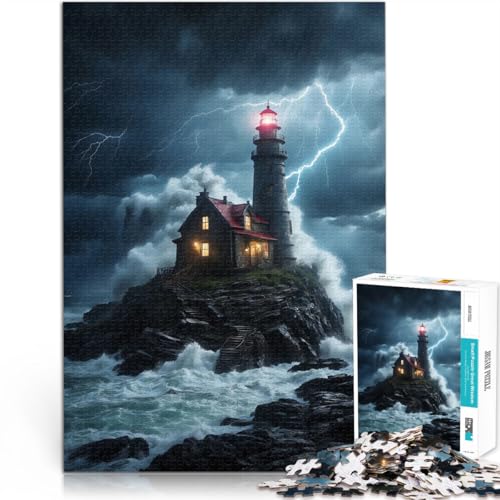 2000-Teile-Puzzle für Erwachsene Ozeansturm-Leuchtturm Aus Karton für 14+ Herausforderndes Spiel Tolles Geschenk zum Spielen。Größe：70x100cm/27.5x39.3Zoll von CHTLIFQ