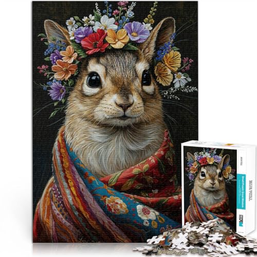 2000-Teile-Puzzle für Teenager Eichhörnchen mit Blumen Aus Karton für 14+ Herausforderndes Spiel Tolles Geschenk zum Spielen。Größe：70x100cm/27.5x39.3Zoll von CHTLIFQ