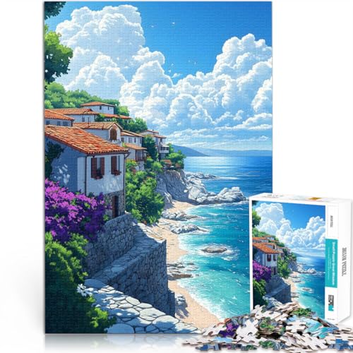 Puzzle 1000 Teile für Erwachsene Mediterranes Küstendorf Aus Karton ab 14 Jahren Anti-Stress-Spielzeug Tolle Geschenke und Spielzeuge。Größe：26x38cm/10.2x14.9Zoll von CHTLIFQ