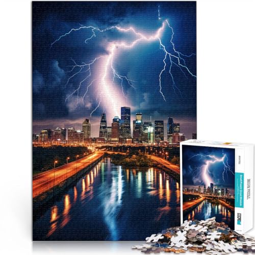Puzzle 1000 Teile für Erwachsene Skyline von Lightning City Aus Holz Geeignet für Kinder ab 14 Jahren DIY-Spielzeug Einzigartige Geschenke zum Geburtstag und zu Weihnachten。Größe：50x75cm von CHTLIFQ