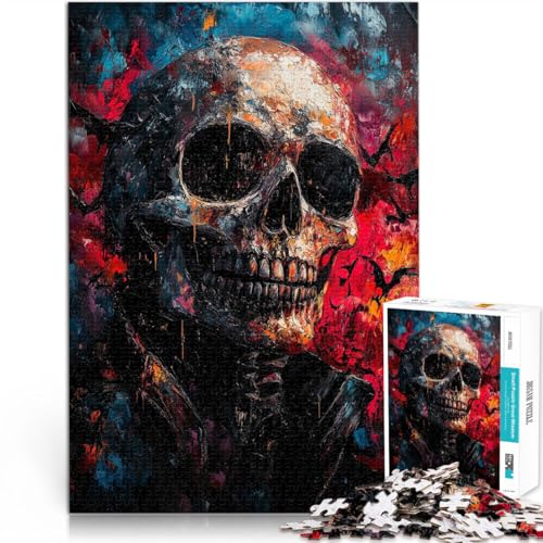 Puzzle 1000 Teile für Erwachsene Totenkopf in Fledermausmalerei Aus Karton für Kinder ab 14 Jahren Startseite Lernspiele DIY Spielzeug Tolle Geschenke und Spielzeuge。Größe：26x38cm/10.2x14.9Zoll von CHTLIFQ