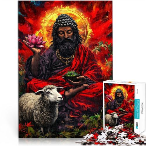 Puzzle für Erwachsene, 1000 Teile Spirituelle Figur mit Lotus und Schaf Aus Holz für Kinder ab 14 Jahren Lernspiel-Herausforderungsspielzeug Tolles Geschenk zum Spielen。Größe：50x75cm/19.6x29.5Zoll von CHTLIFQ