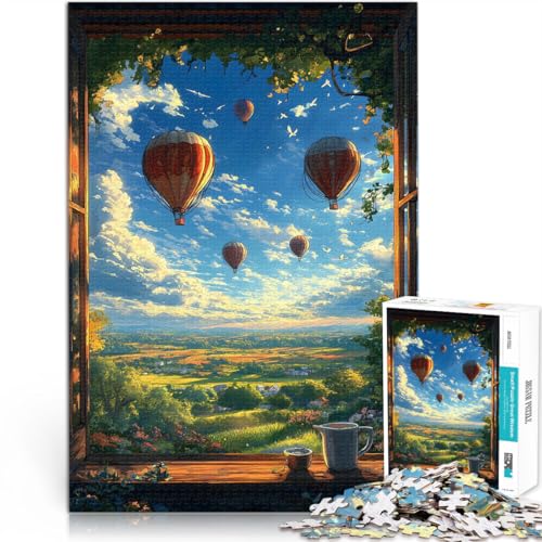 Puzzle für Erwachsene 1000 Teile Fensteransicht mit Heißluftballons Aus Karton Geeignet für Personen ab 14 Jahren Startseite Lernspiele DIY Spielzeug Tolle Geschenke und Spielzeuge。Größe：26x38cm von CHTLIFQ