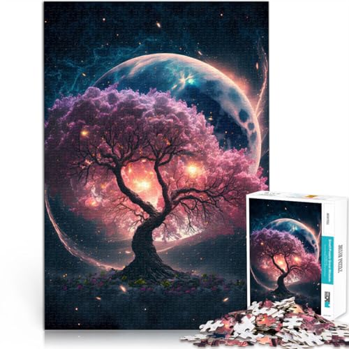 Puzzle für Erwachsene 1000 Teile Kosmischer Sakura-Baum Aus Holz für Kinder ab 14 Jahren Lernspiele, Heimdekorationsspiel. Spiele Spielzeug Geschenk。Größe：50x75cm/19.6x29.5Zoll von CHTLIFQ
