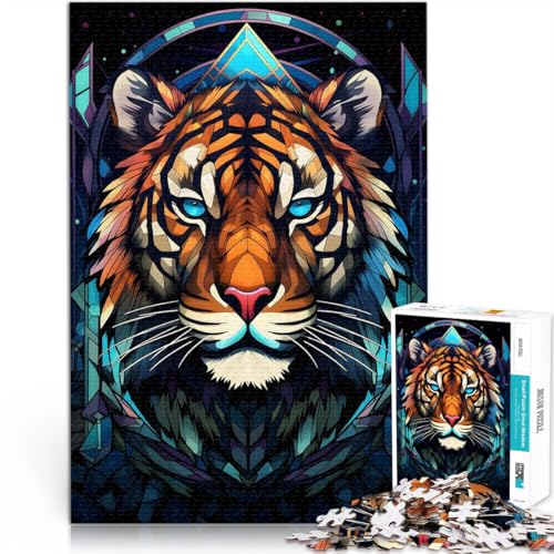 Puzzle für Erwachsene 1000 Teile Tiger-Buntglas Aus Holz für und ab 14 Jahren Intellektuelles Dekompressions-Lernspielzeug Geburtstagsgeschenke。Größe：50x75cm/19.6x29.5Zoll von CHTLIFQ