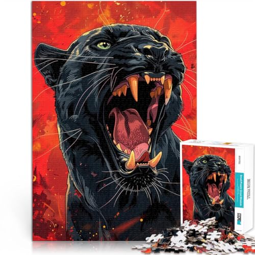 Puzzle für Erwachsene und Jugendliche 1000 Teile Brüllen des schwarzen Panthers Aus Karton Geeignet für Personen ab 14 Jahren Lernspiele, Heimdekorationsspiel. Spiele Spielzeug Geschenk。Größe：26x38cm von CHTLIFQ