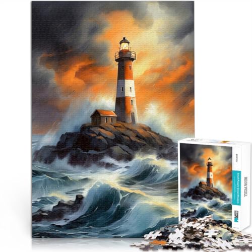 für Erwachsene 1000-Teile-Puzzle Sonnenuntergang am Leuchtturm Aus Holz Geeignet für Kinder ab 14 Jahren Heimdekoration Schenkung von Kunstwerken。Größe：50x75cm/19.6x29.5Zoll von CHTLIFQ