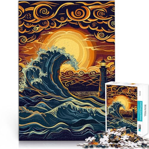 für Erwachsene2000-Teile-Puzzles Leuchtturm Ozeanwellen Aus Karton Geeignet für Kinder ab 14 Jahren Startseite Lernspiele DIY Spielzeug Tolle Geschenke und Spielzeuge。Größe：70x100cm/27.5x39.3Zoll von CHTLIFQ