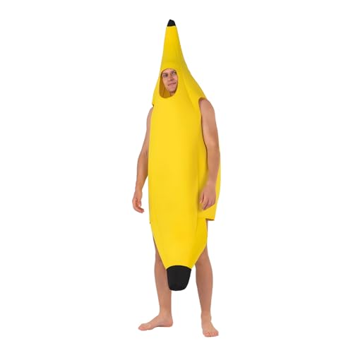 CHUANFU Bananen Kostüm Herren Damen Unisex, Leichtes Bananenkostüm für Erwachsene, Einheitsgröße Lustiges Obstkostüm Witzige Kostüme für Halloween Karnevalskostüm Cosplay Party von CHUANFU