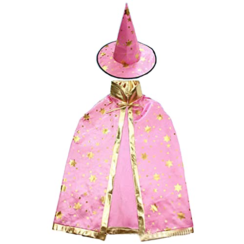 CHUANGOU Halloween Kostüme Hexen，Zauberer Umhang mit Hut ，Zauberer Cape und Hut ，für Jungen Mädchen Cosplay Party .（rosa） von CHUANGOU