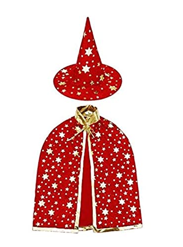 CHUANGOU Halloween Kostüme Hexen，Zauberer Umhang mit Hut ，Zauberer Cape und Hut，für Jungen Mädchen Cosplay Party .（groß Rot） von CHUANGOU