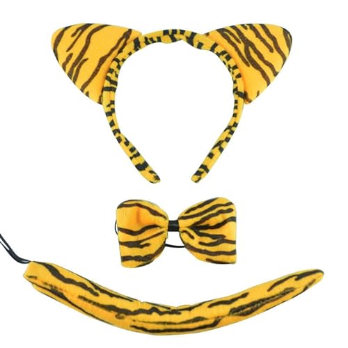 CHUANGOU Kinder Tiger Kostüm Tiger Costume Set 3D-Stirnband Bowtie Schwanz Tierohren Schwanz und Fliege für Party Halloween Zubehör von CHUANGOU