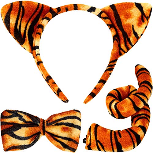 CHUANGOU TX Kinder Tiger Kostüm Tiger Costume Set 3D-Stirnband Bowtie Schwanz Tierohren Schwanz und Fliege für Party Halloween Zubehör von CHUANGOU
