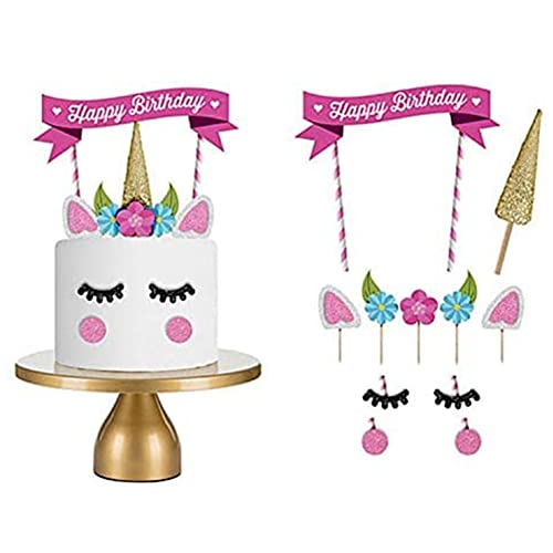 CHUANGOU Unicorn Cake Topper Happy Birthday Cake Topper Set, Pink Unicorn Theme with Eyelashes Reusable, Für Geburtstagsfeier, Hochzeit, Babyparty CHUANGOU Unicorn Cake Topper Happy Birthday Cake Topper Set, Pink Unicorn Theme with Eyelashes Reusable, Für Geburtstagsfeier, Hochzeit, Babyparty von CHUANGOU