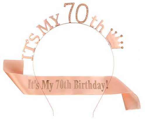 CHUANGOU Geburtstagskrone Schärpe, Krone Geburtstag, Diadem Tiara, für Geburtstagsgeschenkpartybevorzugung Geburtstagsdekoration Zubehör (70 Jahre) von CHUANGOU