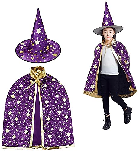 Halloween Kostüme Hexen，Zauberer Umhang mit Hut ，Zauberer Cape und Hut ，für Jungen Mädchen Cosplay Party .（Lila）Dekorationen von CHUANGOU