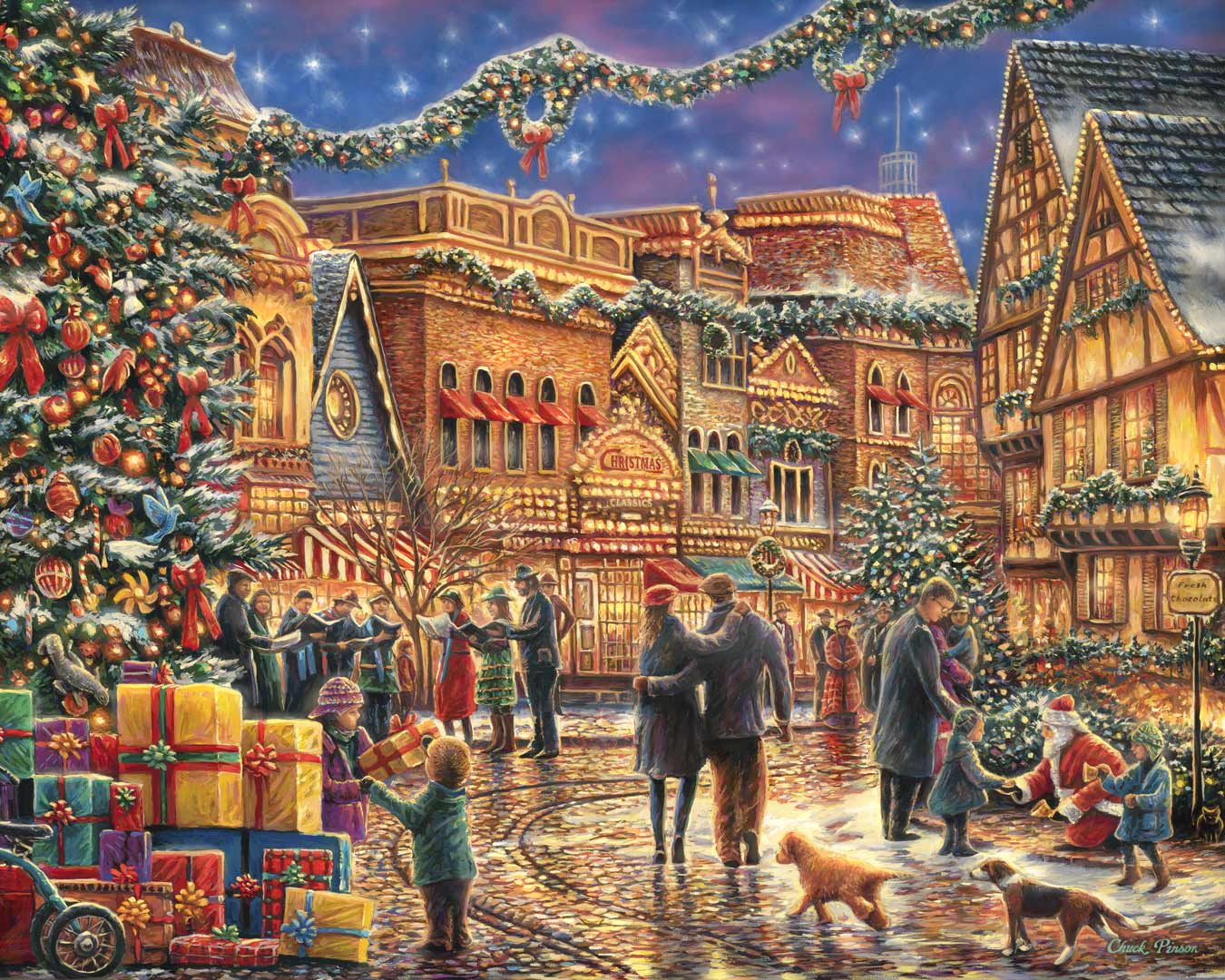 Malen nach Zahlen - Christmas at Town Square - by Chuck Pinson, ohne Rahmen von CHUCK PINSON