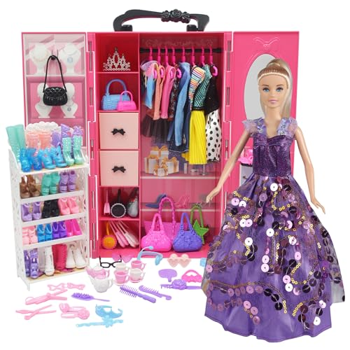 CHUHONG 161 Stück 11,5-Zoll-Puppenschrank für Mädchen mit Kleidung und Zubehör, einschließlich Kleiderschrank, Schuhständer, Kleidung, Kleid, Badeanzüge, Schuhe, Kleiderbügel, Krone, Halskette CHUHONG 161 Stück 11,5-Zoll-Puppenschrank für Mädchen mit Kleidung und Zubehör, einschließlich Kleiderschrank, Schuhständer, Kleidung, Kleid, Badeanzüge, Schuhe, Kleiderbügel, Krone, Halskette von CHUHONG