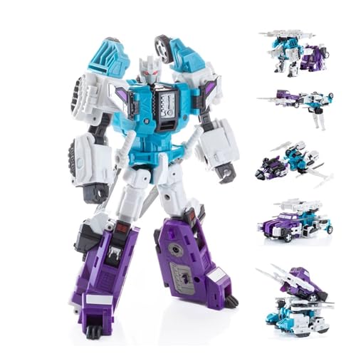 CHULXIA 6in1 Deformations-Actionfigur Sixshot Toys Flugzeugmodell Jet Fighter Robot Toys Desktop-Ornamente for Jungen und Mädchen Weihnachts- und Geburtstagsgeschenke(Blue White) von CHULXIA