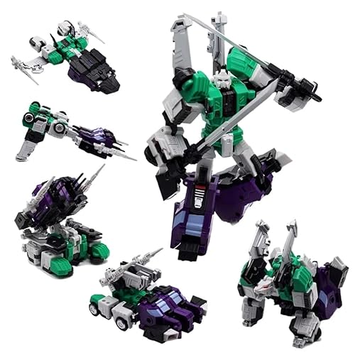 CHULXIA 6in1 Deformations-Actionfigur Sixshot Toys Flugzeugmodell Jet Fighter Robot Toys Desktop-Ornamente for Jungen und Mädchen Weihnachts- und Geburtstagsgeschenke(Green White) von CHULXIA