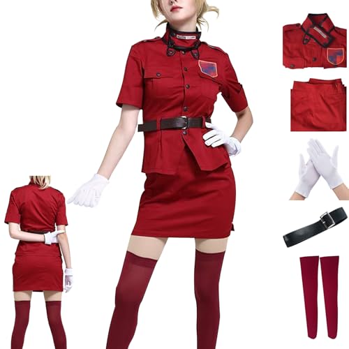 Hellsing SerasVictoria Cosplay Kostüm Rot Uniform Anzug Seras Cosplay Rock Halloween Set (Rot, X-Small) von CHUNLEI