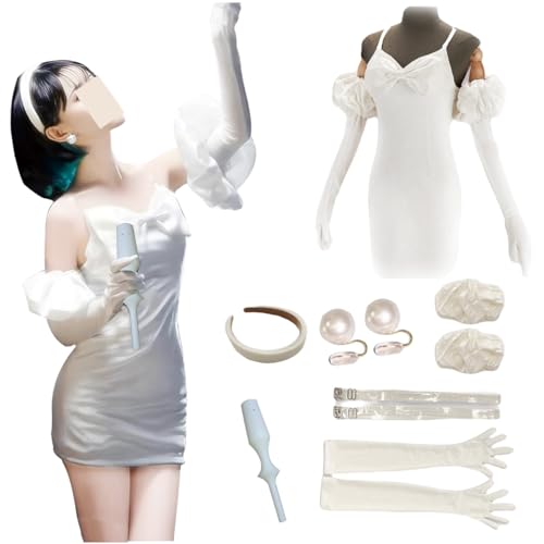 Megurine Sua Cosplay Kostüm Weißes Kleid mit Perücke Sua Kostüm Halloween Party (Weiß, S) von CHUNLEI