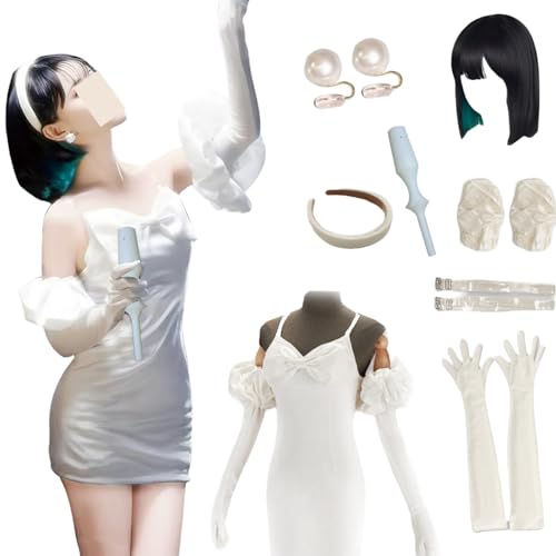 Megurine Sua Cosplay Kostüm Weißes Kleid mit Perücke Sua Kostüm Halloween Party (Weiß mit Perücke, XL) von CHUNLEI