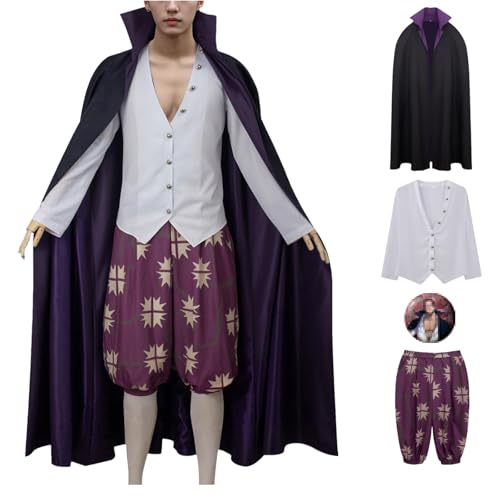 Shanks Cosplay-Kostüm für Herren mit Perücke, schwarzer Stehkragen, Robe, Shanks-Kostüm, Halloween-Set (Schwarz, X-Large) von CHUNLEI